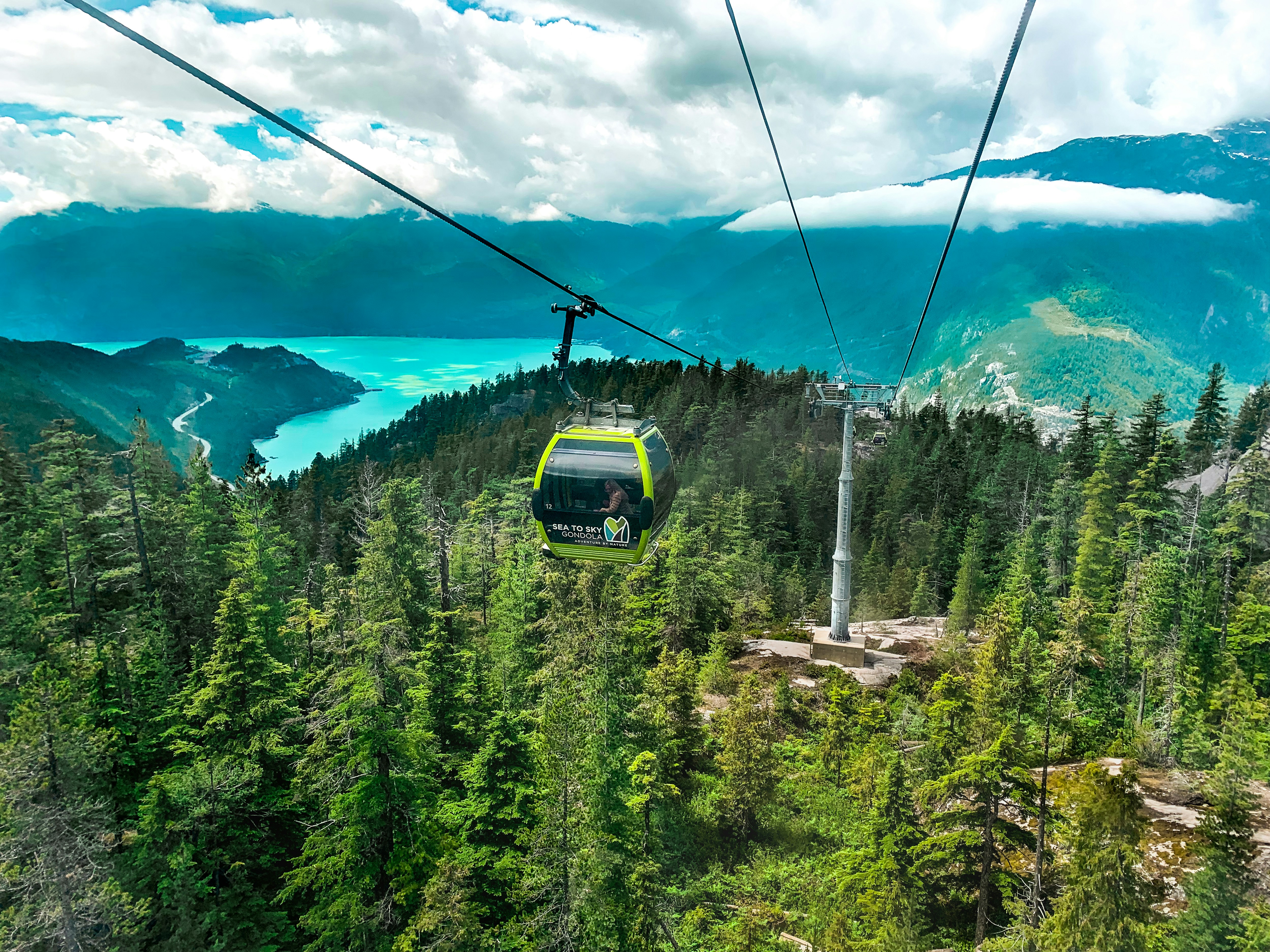 Sea to Sky Gondola cabin over Howe Sound near Squamish, BC